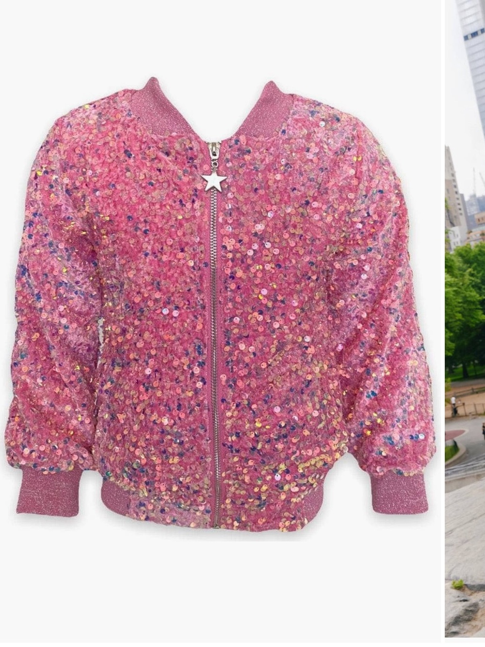 Lola + The Boys Pink Iridescent Sequin Bomber Jacket